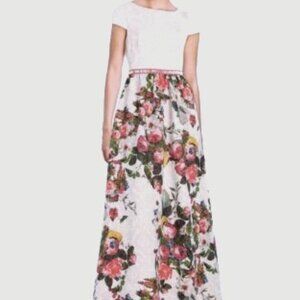 Adrianna Papell - Capsleeve gown - Floral Colorblock - beaded waist - maxi dress